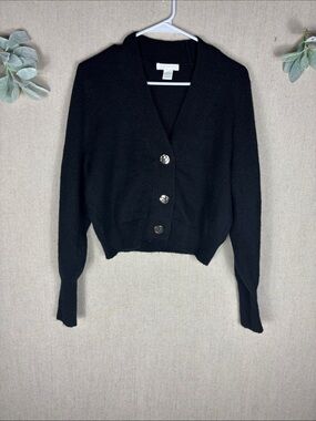H&M > Black V Neck Chunky Knit Cardigan Medium